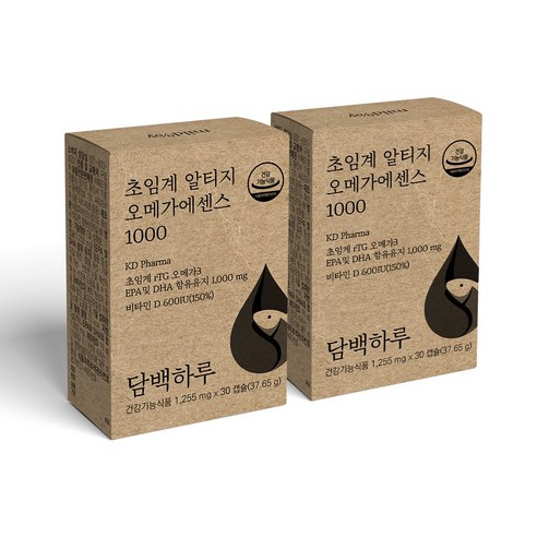 알티지 오메가3 1000mg 추천 순위 담백하루 초임계 알티지 오메가3 에센스 1000 2개월 2박스 비타민D600IU 60캡슐, 30정, 2개 TOP 가격 비교